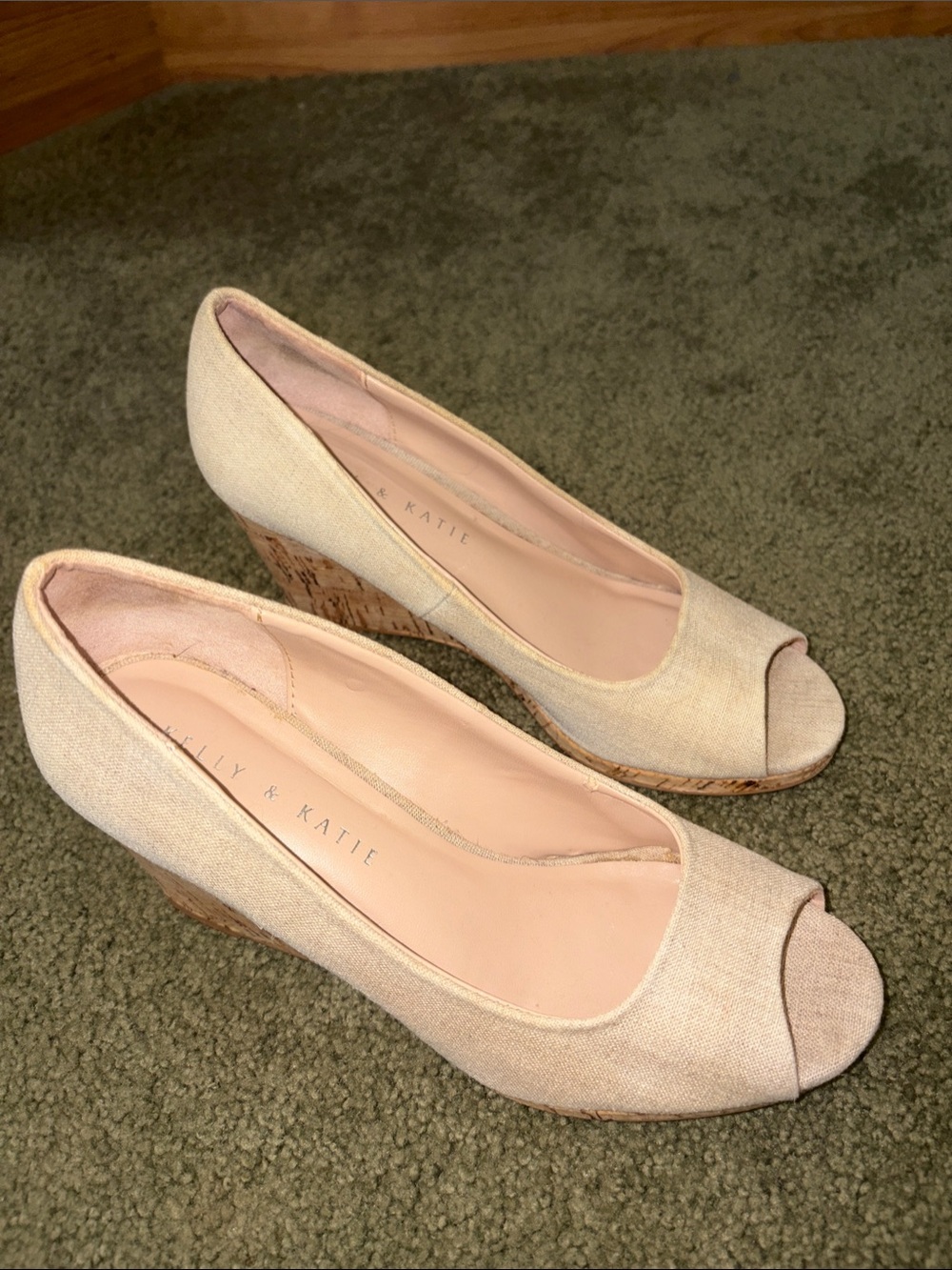 Kelly & Katie Blush Peep-Toe Wedge Flats